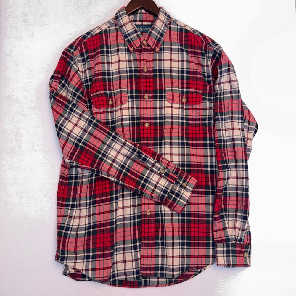 Ralph Lauren Men’s XL Red Plaid 100% Cotton Button Down Shirt Fall